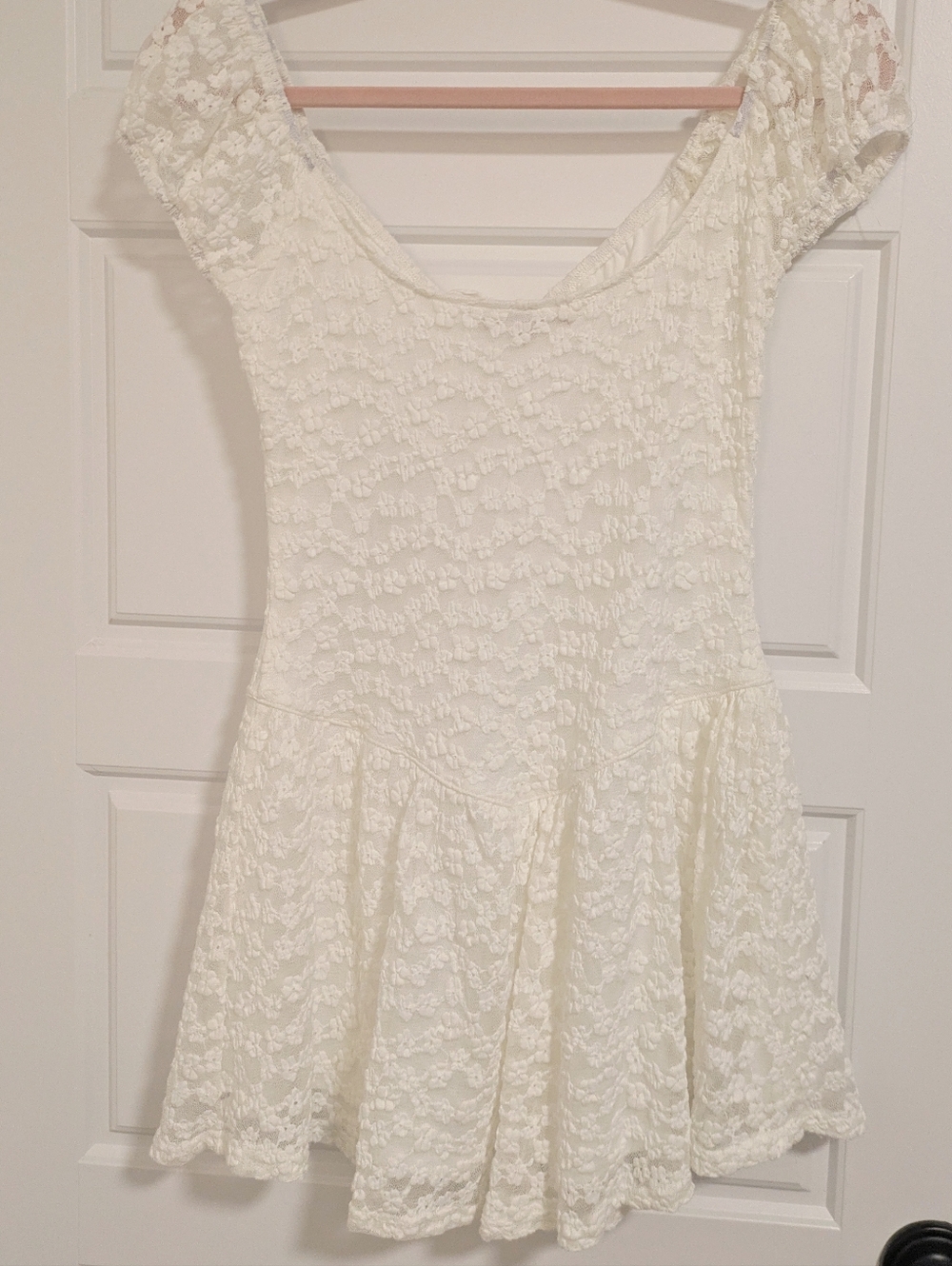 White Lace Mini Dress with Sweetheart Neckline - Picture 7 of 7